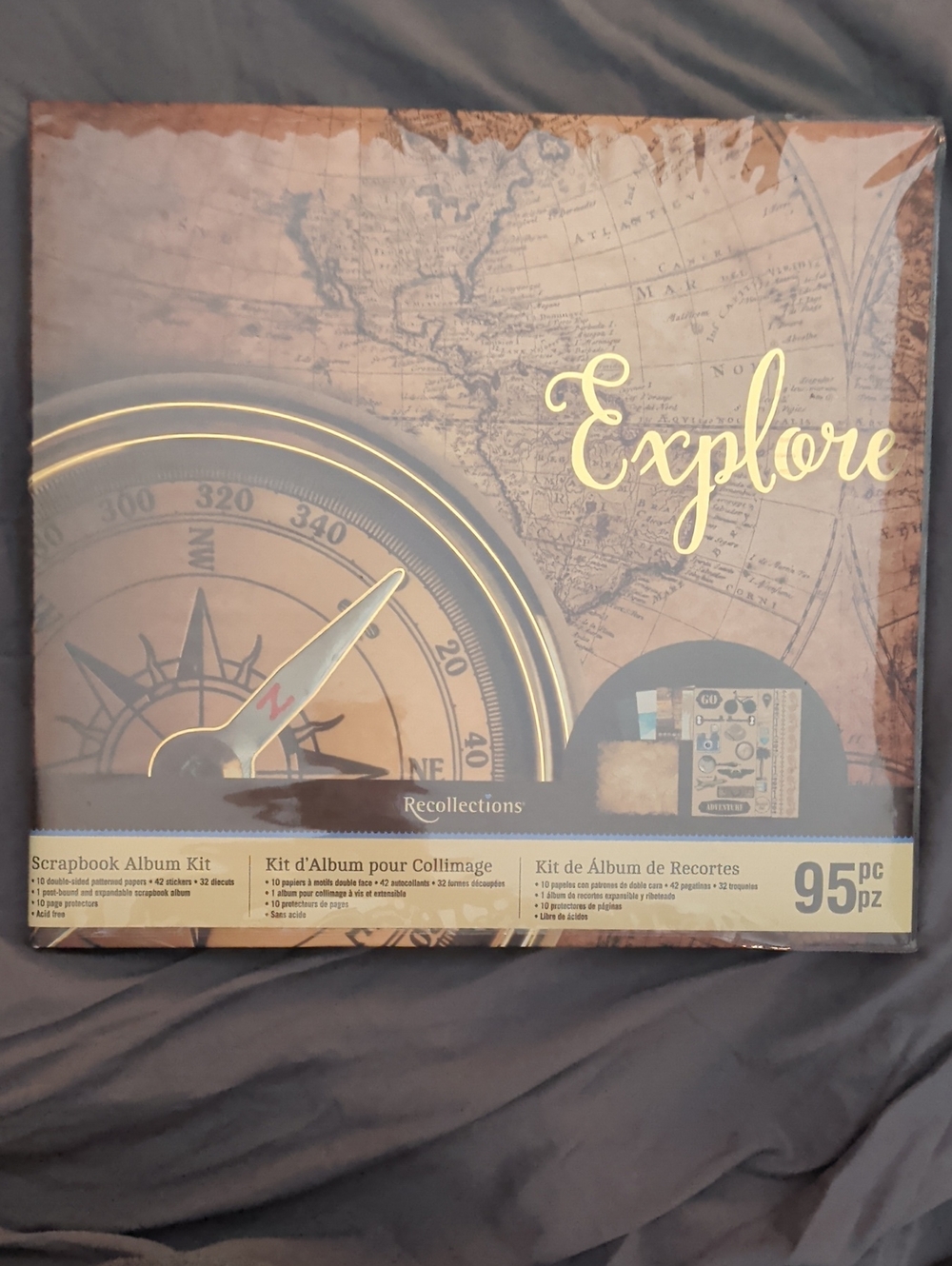 Recollections Explore Vintage Map & Compass Scrapbook Kit in Brown and Cream